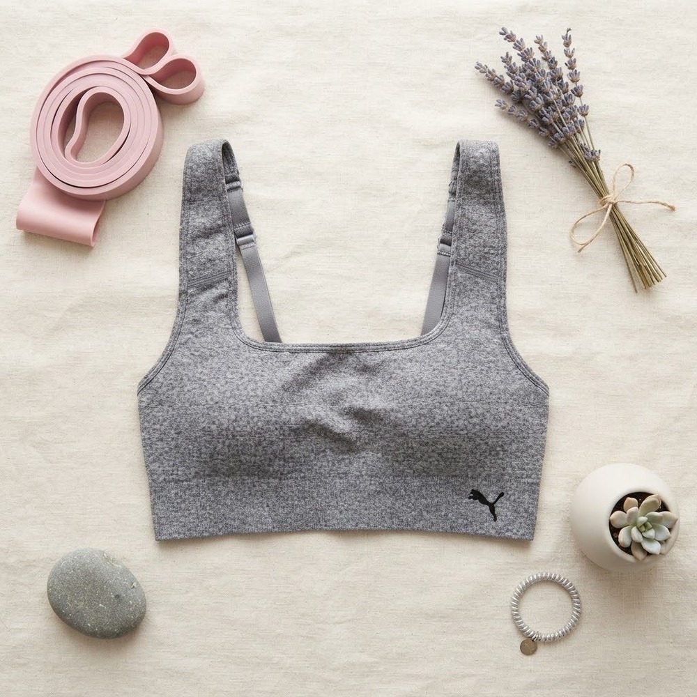 Puma Womens Seamless Sports Bra Heather Grey Adjustable Convertible Straps XL